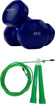 Tunturi - Fitness Set - Vinyl Dumbbell 2 x 4 kg  - Springtouw Groen