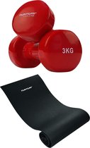 Tunturi - Fitness Set - Vinyl Dumbbell 2 x 3 kg - Fitnessmat 160 x 60 x 0,7 cm