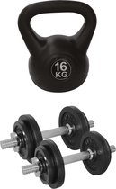 Tunturi - Fitness Set - Halterset 20 kg incl 2 Dumbbellstangen - Kettlebell 16 kg
