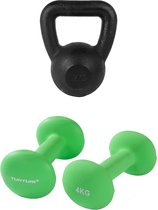 Tunturi - Fitness Set - Neopreen Dumbbellset 2 x 4 kg - Kettlebell 12 kg