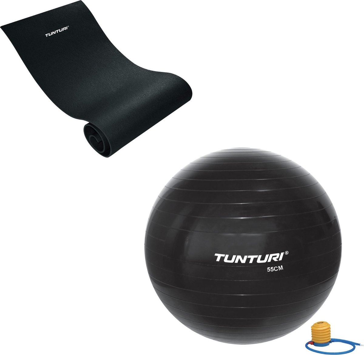 Tunturi - Fitness Set - Fitnessmat 160 x 60 x 0,7 cm - Gymball Zwart 55 cm