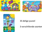 Pakket met 3 puzzels, 35 stukjes – puzzel XXL extra groot – dierenpuzzel – vanaf 4 jaar – hout – olifant – leeuw – giraffe – zebra – auto – uitdagend – spelen – samenwerken – leuk – plezier –