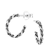 Joy|S - Zilveren Bali stud oorringen - 14 mm - geoxideerd twist