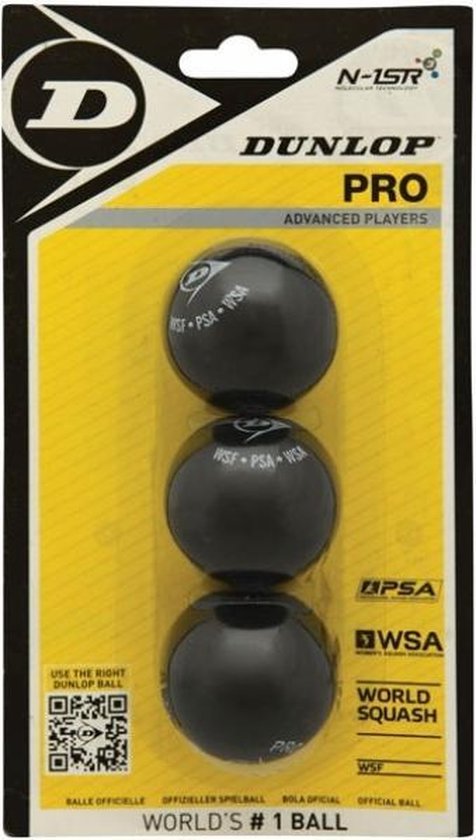 Foto: Dunlop squashbal pro blister 3 zwart geel maat one size