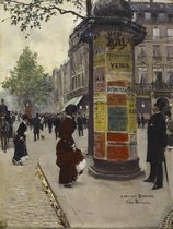 Jean Béraud, Kiosk in Parijs, 1880-1884 op canvas, afmetingen van dit schilderij zijn 30 X 45 CM