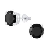 Joy|S - Zilveren rond oorbellen - 8 mm - zirkonia zwart