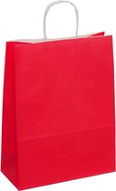 Papieren Draagtassen met Gevlochten Oren - 18x8x22cm - rood - 50  stuks / papieren tassen Kraft Papieren Tasjes Met Handvat/ Cadeautasjes met gedraaid handgrepen / Zakjes/