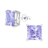 Joy|S - Zilveren vierkant oorbellen - 8 mm - zirkonia lavendel paars