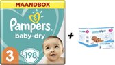 Pampers Baby Dry Maat 3 - 198 Luiers  + WaterWipes 720 doekjes - Voordeelpack