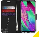 AMA Samsung A40 telefoonhoes leren hoes klap hoesje zwart