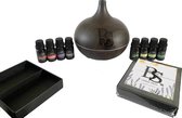 Aroma Diffuser donkerbruin voor aromatherapie, etherische olie, geurverspreider, Inclusief 8 Etherische Oliën Set, Olie voor diffuser