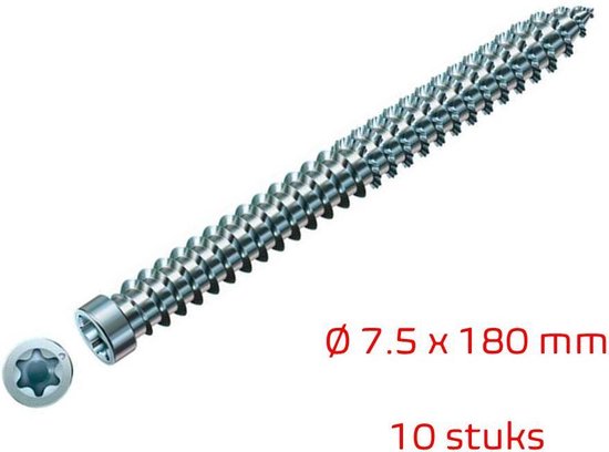 TQ4U kozijnschroef 7.5 x 180 mm | verzinkt | verzonken schroefkop T30 | 10 stuks