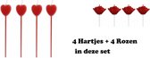 Hartjes Kaarsen 4 stuks + Rozen Kaarsen 4 stuks - valentijnscadeau - Verras jouw Valentijn