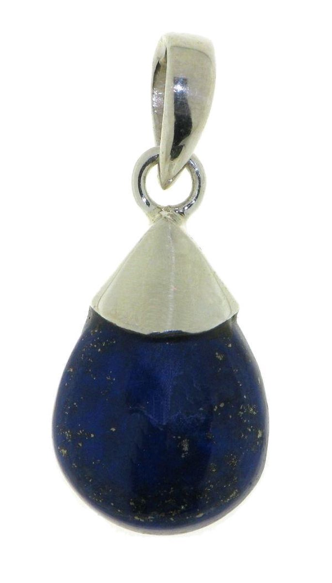 SilverGems Zilveren hanger met druppelvormige cabouchon geslepen Lapis Lazuli edelsteen