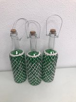 decoratieve bodemloze flessen - mozaïek - groen - 3 stuks - 30 cm