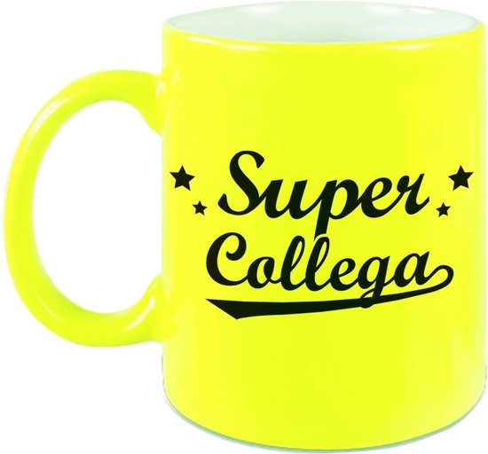 Mug / tasse cadeau texte Super collègue - jaune fluo - 330 ml - cadeau de  remerciement... | bol.com