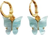 Vlinder oorbellen - Oorbellen vlinder - vlinder oorbellen blauw met goud - Gouden vlinder oorbel - Oorbellen vlinder hangertje - hanger oorbellen vlinder goud - blauwe vlinder oorb