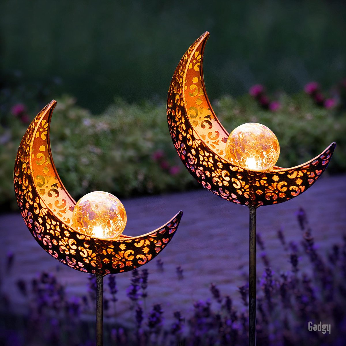 Gadgy Solar Maan Lamp met grondspies Solar Tuinverlichting - set van 2 st. 88 cm hoog Brons kle