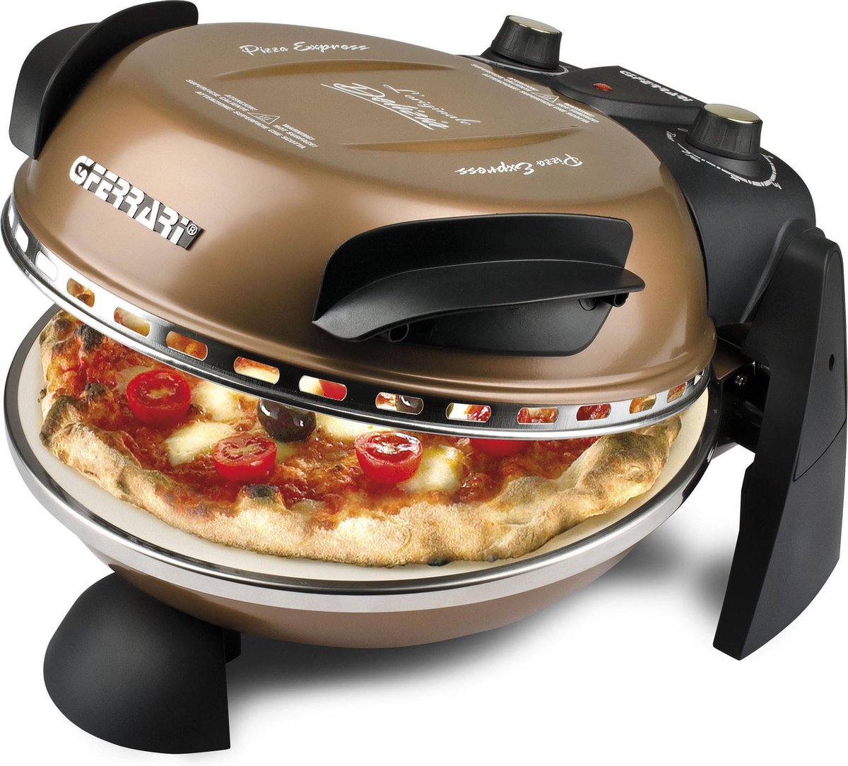 Bol.com G3 Ferrari Delizia - Pizzaoven elektrisch - 400°C - Vuurvaste pizzasteen Ø31 cm - Pizza in 5 min - Koper aanbieding