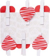6 kleine rode hartjes met witte knijper | valentijn | clip | wasspeld | (3x3)cm | decoratie | hobby | knutsel