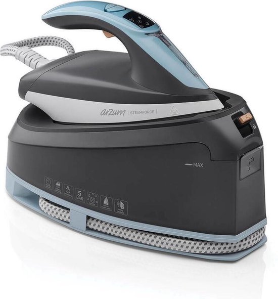 Arzum Steamforce Stoomstrijkijzer AR6001-2400 | Blauw - 5 Bar - Digitaal controlepaneel - Keramische bodem - Zelfreinigend - 2400W