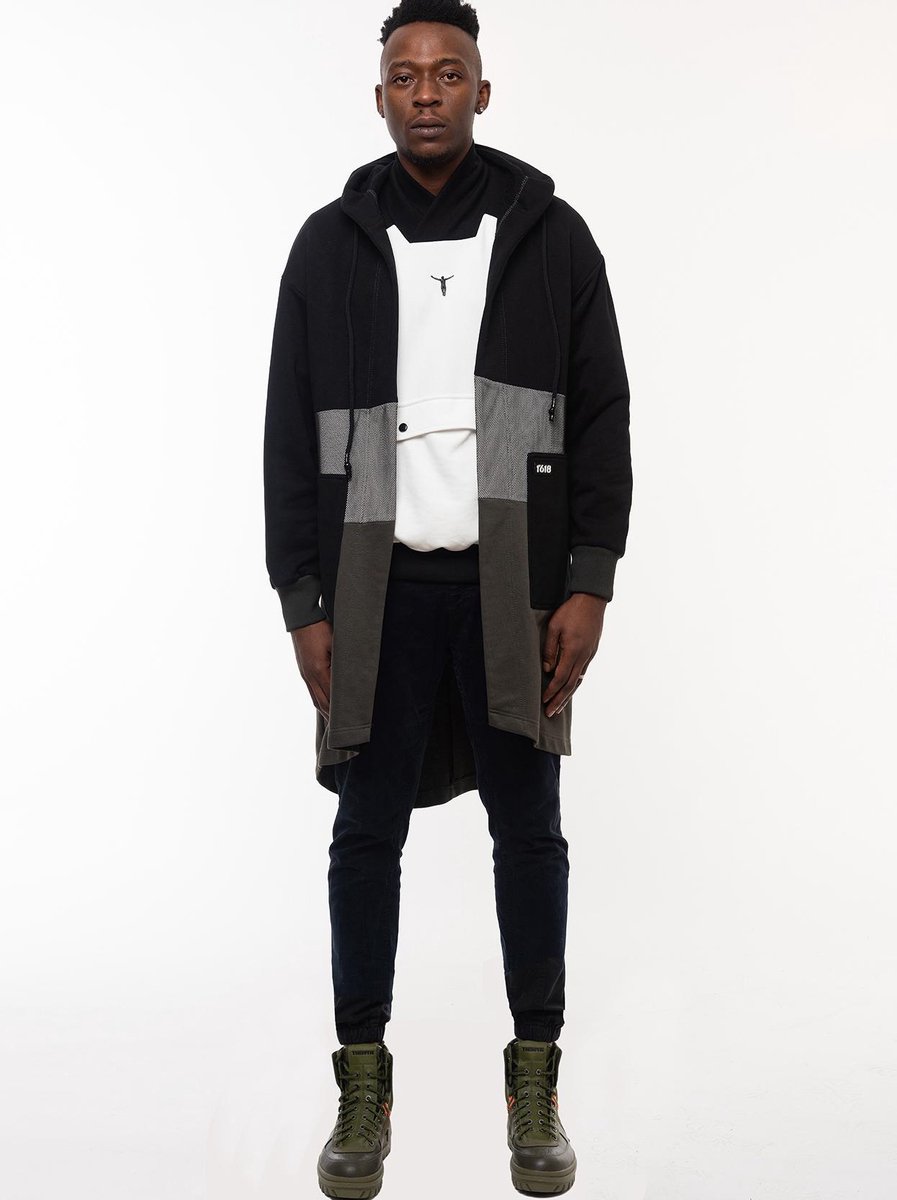 1'618 Jedi Hooded Open Front Sweater Jacket with Pockets