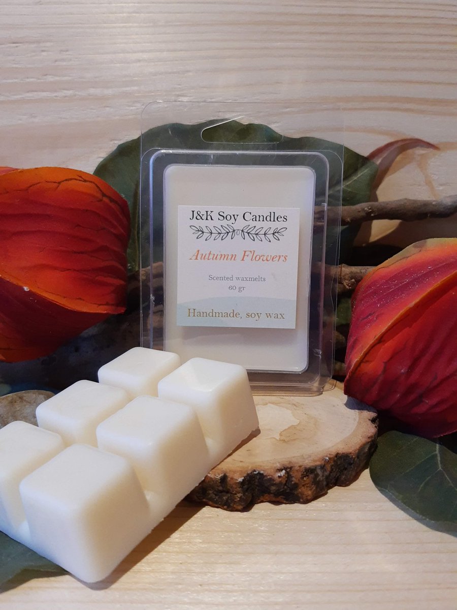 Handgemaakte - Autumn Flowers - 100 % ecologische sojawas waxmelts - 60 gram - J&K Soy Candles