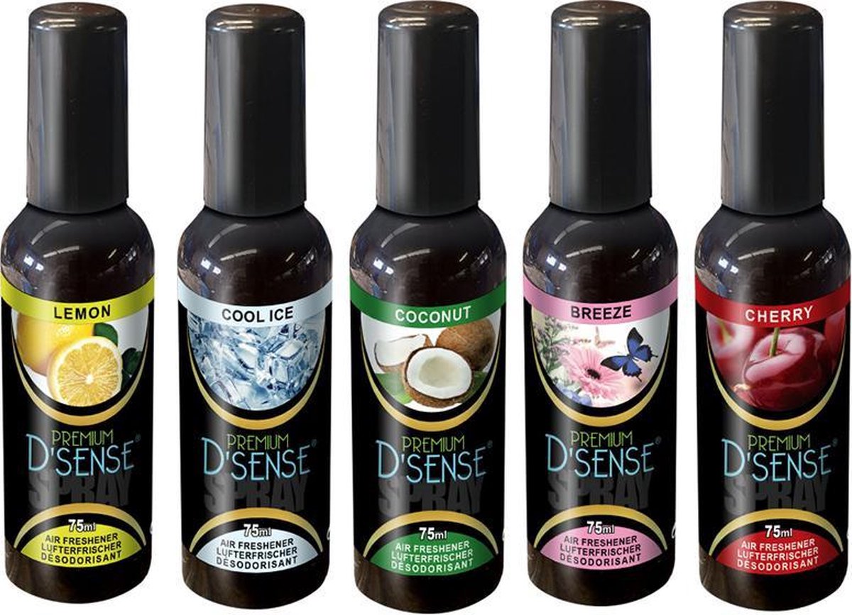 Autoparfum - Car Parfum - Set van vijf geuren - Lemon - Cool Ice - Coconut - Breeze - Cherry