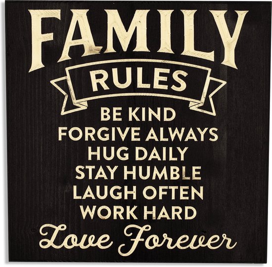 Wandbord Spreukbord Quotebord Family Rules Familie Regels 30 x 30 cm