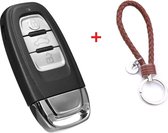 Autosleutel Smart key 3 knoppen behuizing - FCC 8T0959754C geschikt voor Audi sleutel A4 / S4 / RS4 / A5 / S5 / RS5 / A6 / audi sleutel behuizing + gevlochten bruin PU-lederen sleu