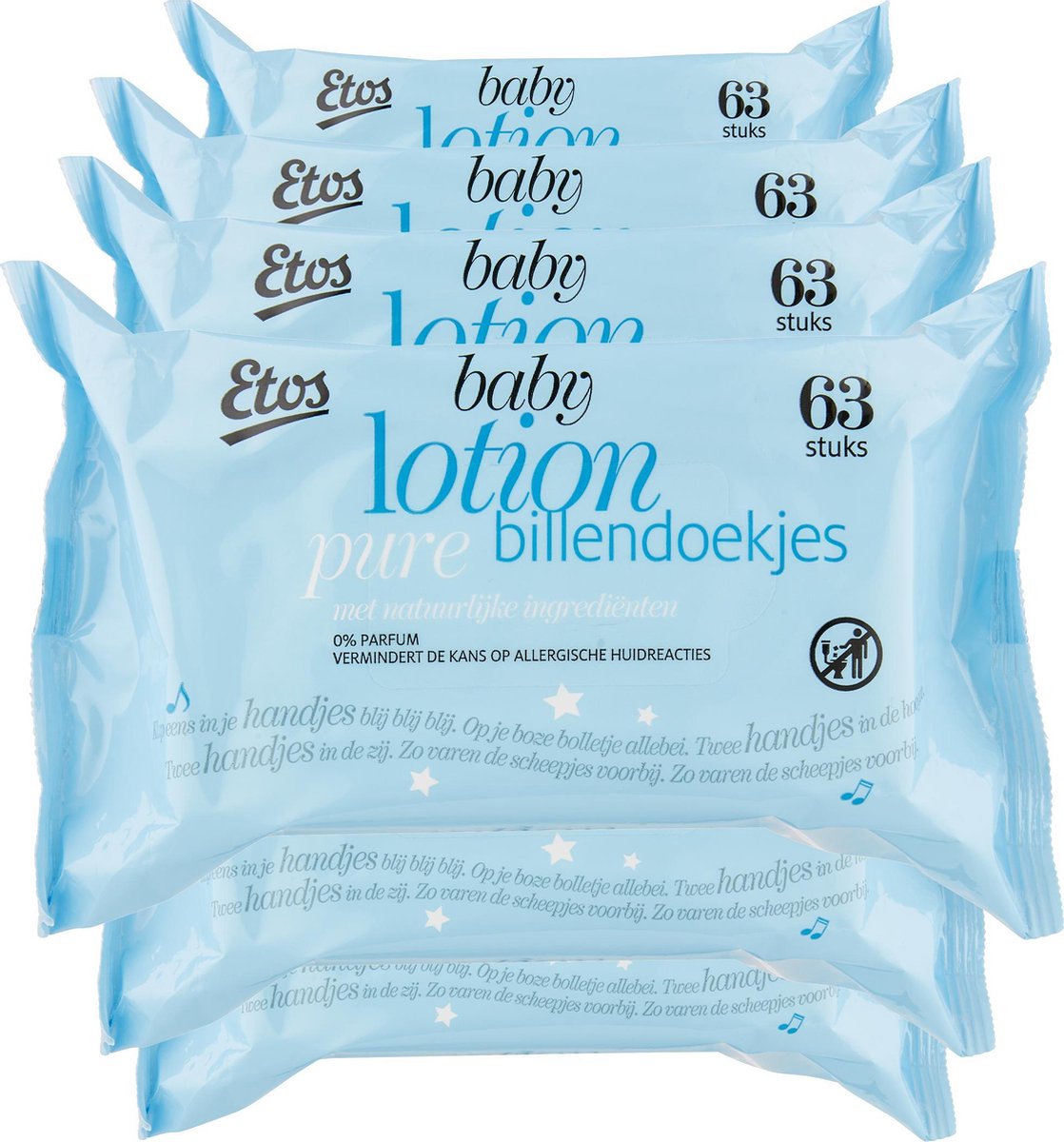 Etos Baby Lotion Billendoekjes Pure - 378 stuks (6 x 63 stuks) | bol.com