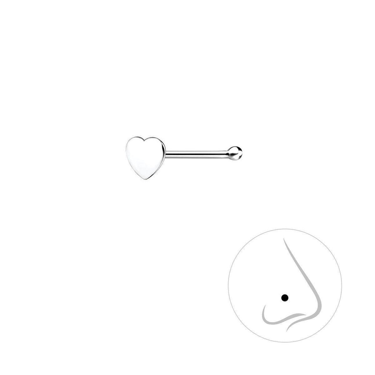 Joy|S - Zilveren petit hartje neuspiercing - 3 mm - 2 stuks