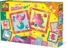 foto van SES - Knoeivrije glitter kunst - 6 stickerkaarten met glimmend transferfolie, glitter stickers en glitter pompons