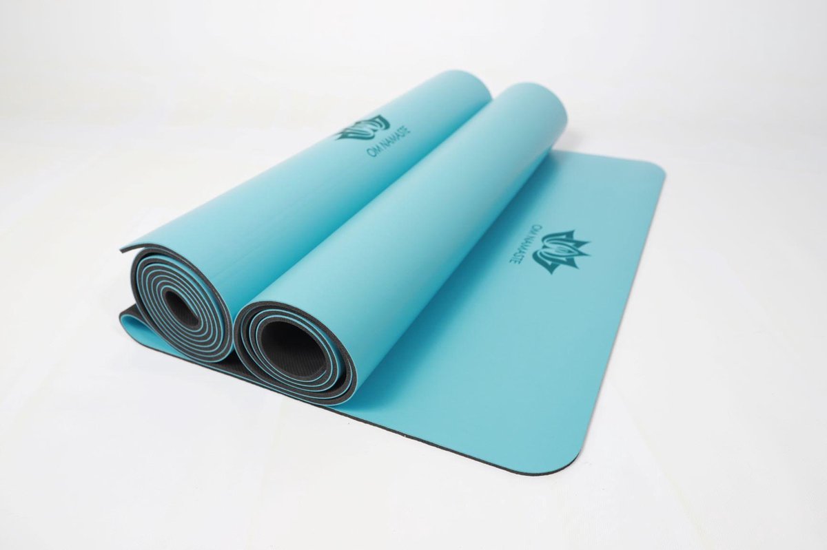 Om Namaste PU rubber Yogamat - mat voor yoga en fitness - licht blauw