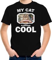Auto rijdende kat rijdende katten t-shirt my cat is serious cool zwart - kinderen - katten / poezen liefhebber cadeau shirt XL (158-164)
