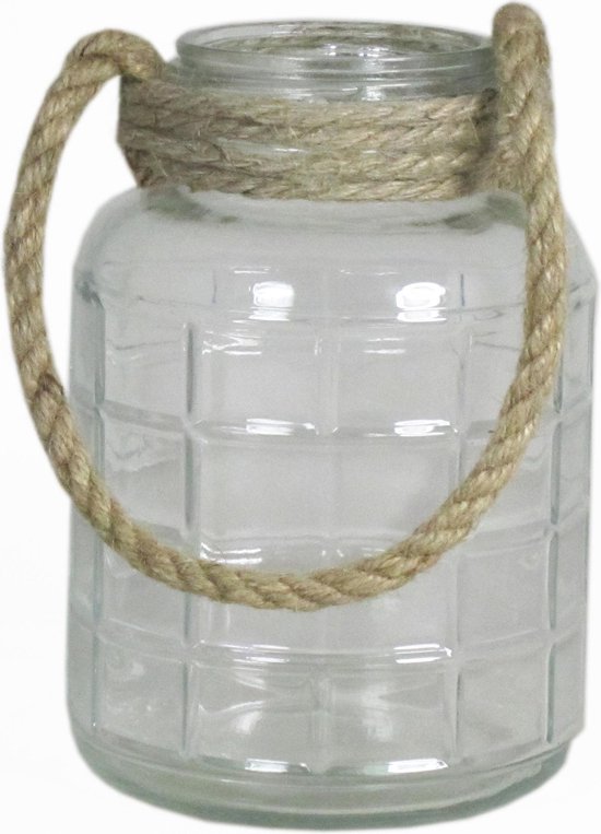Neerwaarts Missie domesticeren Set van 2x stuks glazen vaas/vazen 5 liter met touw hengsel/handvat 14,5 x  24 cm -... | bol.com