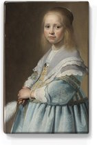 Johannes Cornelisz. Verspronck - Portret van een meisje in het blauw - 19,5 x 30 cm - Niet van echt te onderscheiden schilderijtje op hout - Mooier dan een print op canvas - Laquep