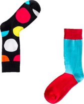 Heren sokken 43 46 | 2 Paar Leuke Sokken | Polka Dots Sokken en Blauw Rode Sokken | Warme Sokken Unisex Maat 43-46 | Cadeau Man | Giftbox Heren