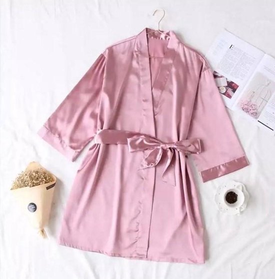EasyHome Zijden badjas - Roze badjas - Kimono - Badjas dames - Ochtendjas -  One size | bol.com