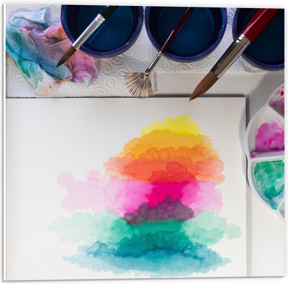 Forex - Waterverf Spullen met Tekening - 50x50cm Foto op Forex