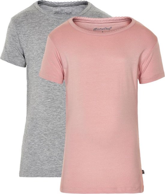 T-shirt Minymo Filles Katoen Grijs/ rose saumon 2 Pièces Taille 86