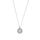 Letter ketting coin - initiaal V - Zilver - 40 cm