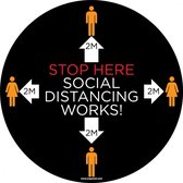 Vloersticker 'Stop here, social distancing works', 150 mm