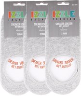 IZZLE Invisible Sneaker Sokken met siliconen hiel antislip - Grijs – Maat 35/38 – 6 paar