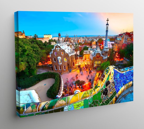 Canvas Cities of Colors Aquarel Barcelona - 80x60cm