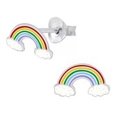 Joy|S - Zilveren regenboog oorbellen met glitter wolkjes 10 x 6 mm