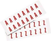 Set letter stickers alfabet - 26 kaarten - rood wit teksthoogte 25 mm