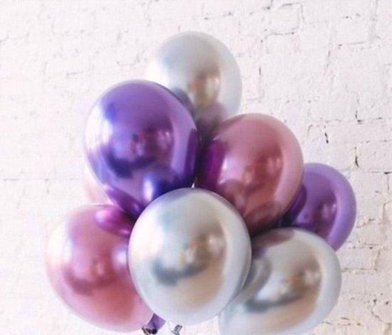 Luxe Chrome Ballonnen Paars Roze Zilver - 10 Stuks - Party Feest Ballonnenset