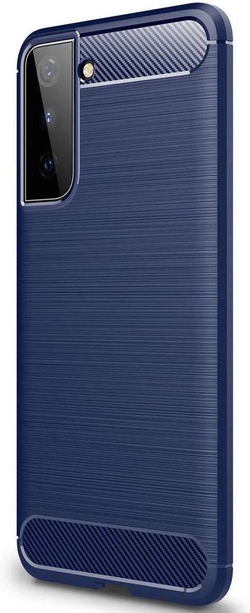 Geborsteld TPU Hoesje Geschikt voor Samsung Galaxy S21 Plus | Beschermhoes | Back Cover | Flexibel TPU | Stijlvol Carbon | Dun | Blauw