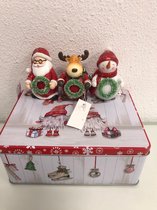 kerst doos + kerstpoppetjes - set van 4 stuks